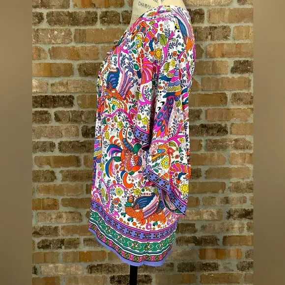 NWOT trina Turk caftan tunic beach swimsuit coverup lace up paisley pattern s XS - Picture 4 of 13